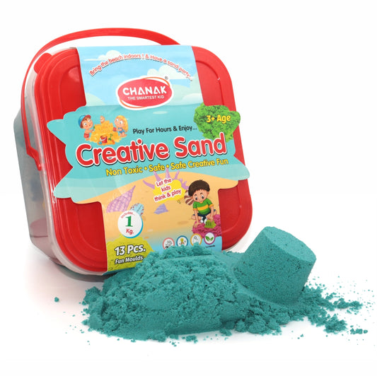 Chanak 1kg Creative Sand Box For Kids, Sand Kit With 5 Large Moulds & 8 Small Moulds, Non-Toxic And Stain Free Sand For Kids For Indoor And Outdoor Kid Activity, Suitable For Kids Above 3 Years, (1KG Sand Kit)