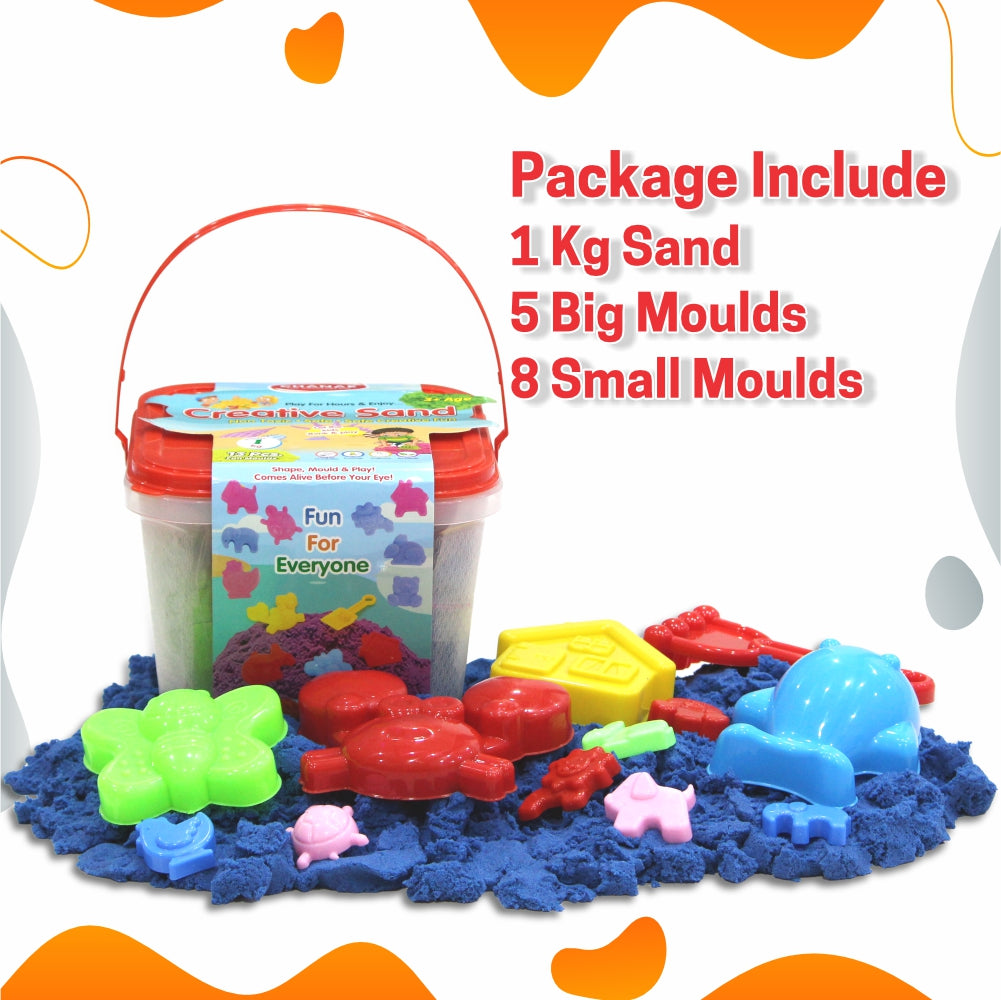 Chanak 1kg Creative Sand Box For Kids, Sand Kit With 5 Large Moulds & 8 Small Moulds, Non-Toxic And Stain Free Sand For Kids For Indoor And Outdoor Kid Activity, Suitable For Kids Above 3 Years, (1KG Sand Kit)