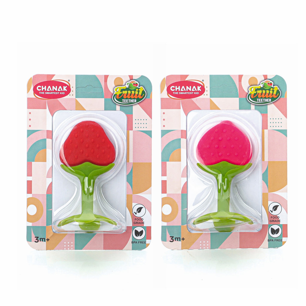 Chanak Baby Silicone Fruit Teether for Toddlers (Pink & Red) Aditi Toys Pvt. Ltd.