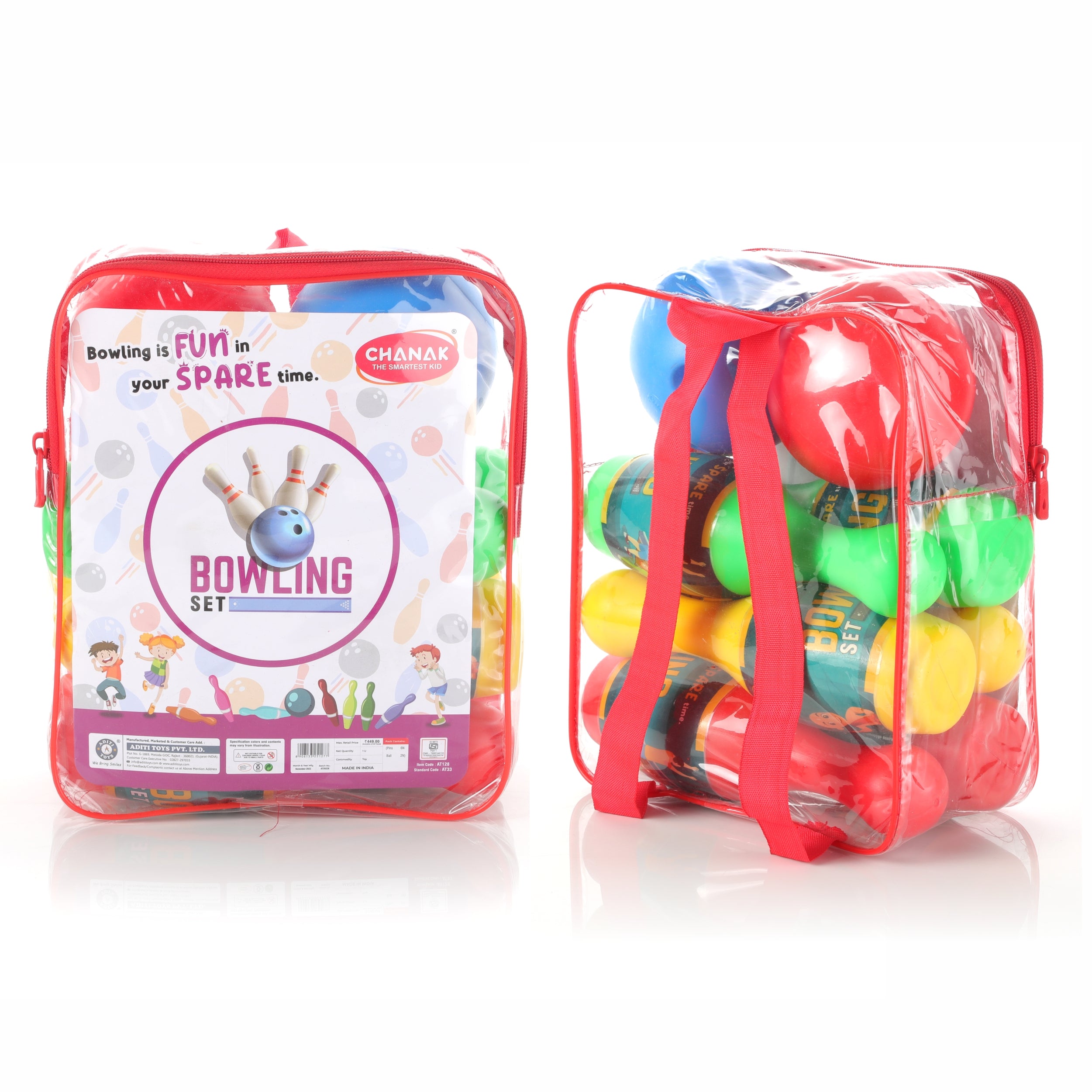 Chanak Bowling Game Set with 6 Pin and 2 Ball Indoor & Outdoor Play With Bag Aditi Toys Pvt. Ltd.