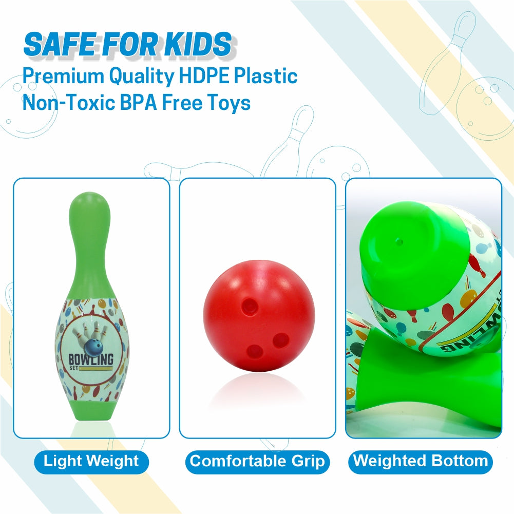 Chanak Plastic Big Bowling Game Set with 6 Pin and 1 Ball, Multicolor Bowling Set for Indoor & Outdoor Play, Non-Toxic Bowling Game, Suitable for Kids Above 3 Years, BIS Approved (Green)