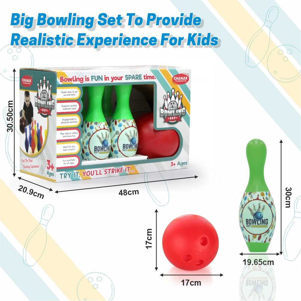 Chanak Plastic Big Bowling Game Set with 6 Pin and 1 Ball, Multicolor Bowling Set for Indoor & Outdoor Play, Non-Toxic Bowling Game, Suitable for Kids Above 3 Years, BIS Approved (Green)