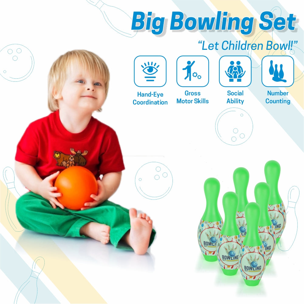 Chanak Plastic Big Bowling Game Set with 6 Pin and 1 Ball, Multicolor Bowling Set for Indoor & Outdoor Play, Non-Toxic Bowling Game, Suitable for Kids Above 3 Years, BIS Approved (Green)
