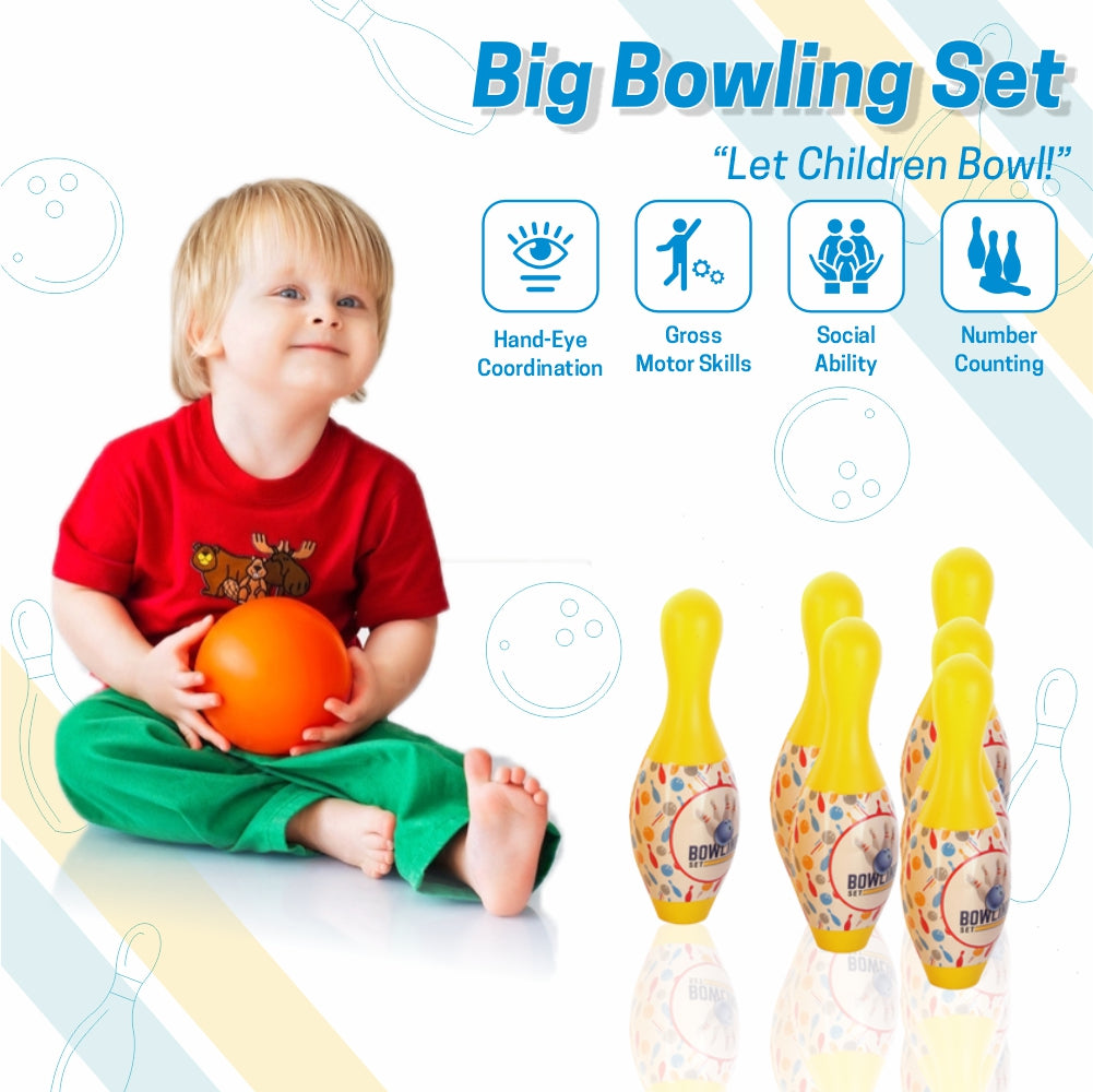 Chanak Plastic Big Bowling Game Set with 6 Pin and 1 Ball, Multicolor Bowling Set for Indoor & Outdoor Play, Non-Toxic Bowling Game, Suitable for Kids Above 3 Years, BIS Approved (Yellow)