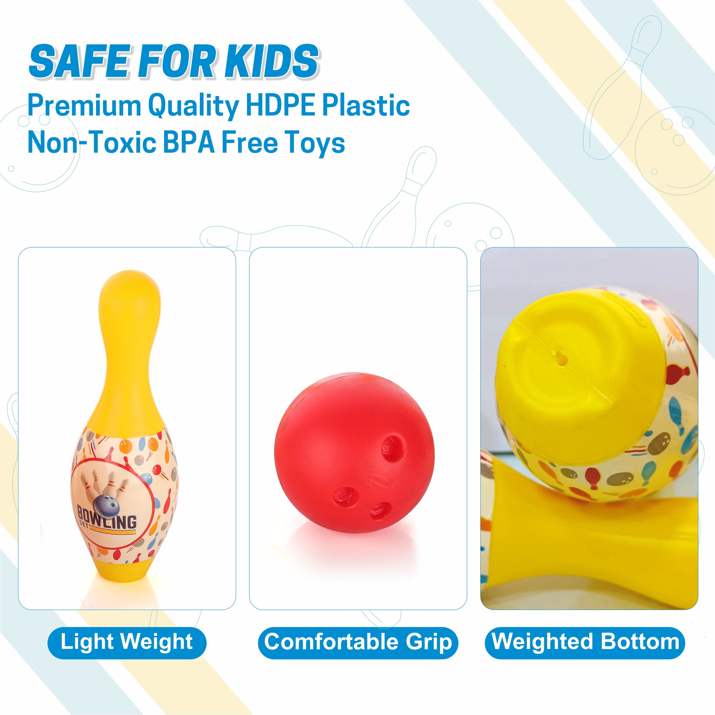 Chanak Plastic Big Bowling Game Set with 6 Pin and 1 Ball, Multicolor Bowling Set for Indoor & Outdoor Play, Non-Toxic Bowling Game, Suitable for Kids Above 3 Years, BIS Approved (Yellow)