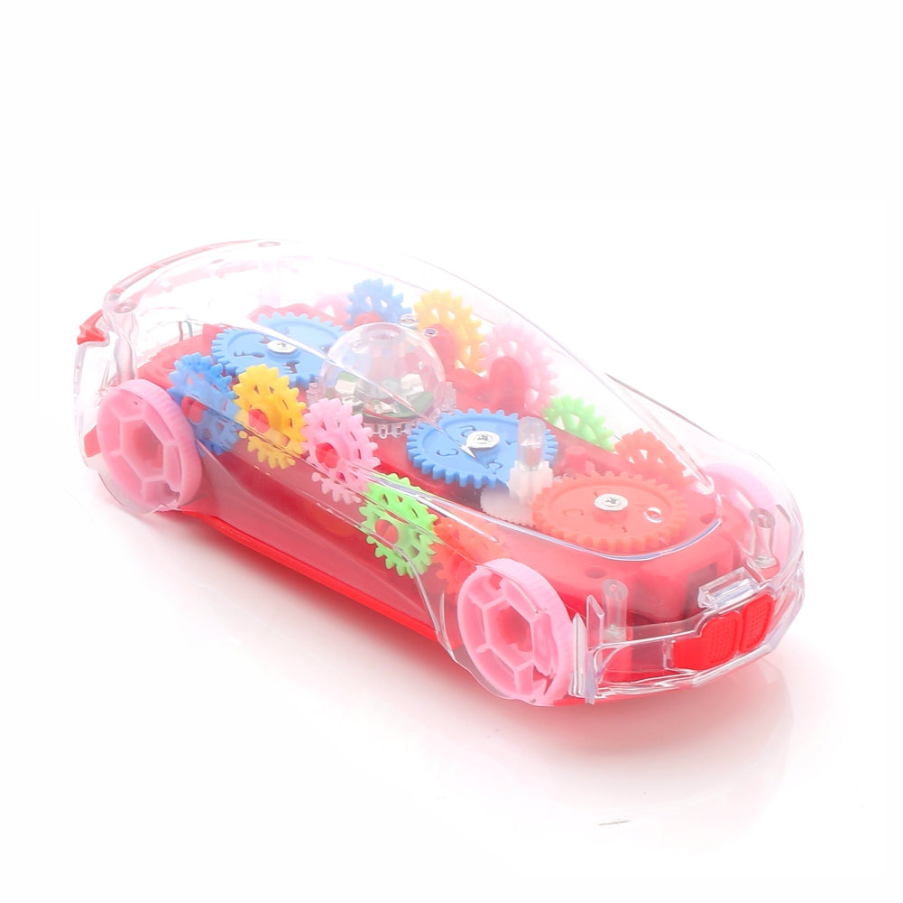 Chanak Transparent Gear Car for Kids, Concept Gear Car with Music and Light Toy for Kids, 3D Concept Plastic Car with 360 Degree Rotation, Suitable for Kids Above 3 Years, BIS Approved (Red)