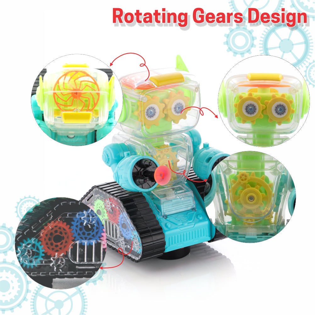 Chanak Gear Robot Car for Kids, Transparent Electric Robot with Realistic Sound and Light, Bump & Go Gear Robot, Non-Toxic, BIS Approved (Blue)