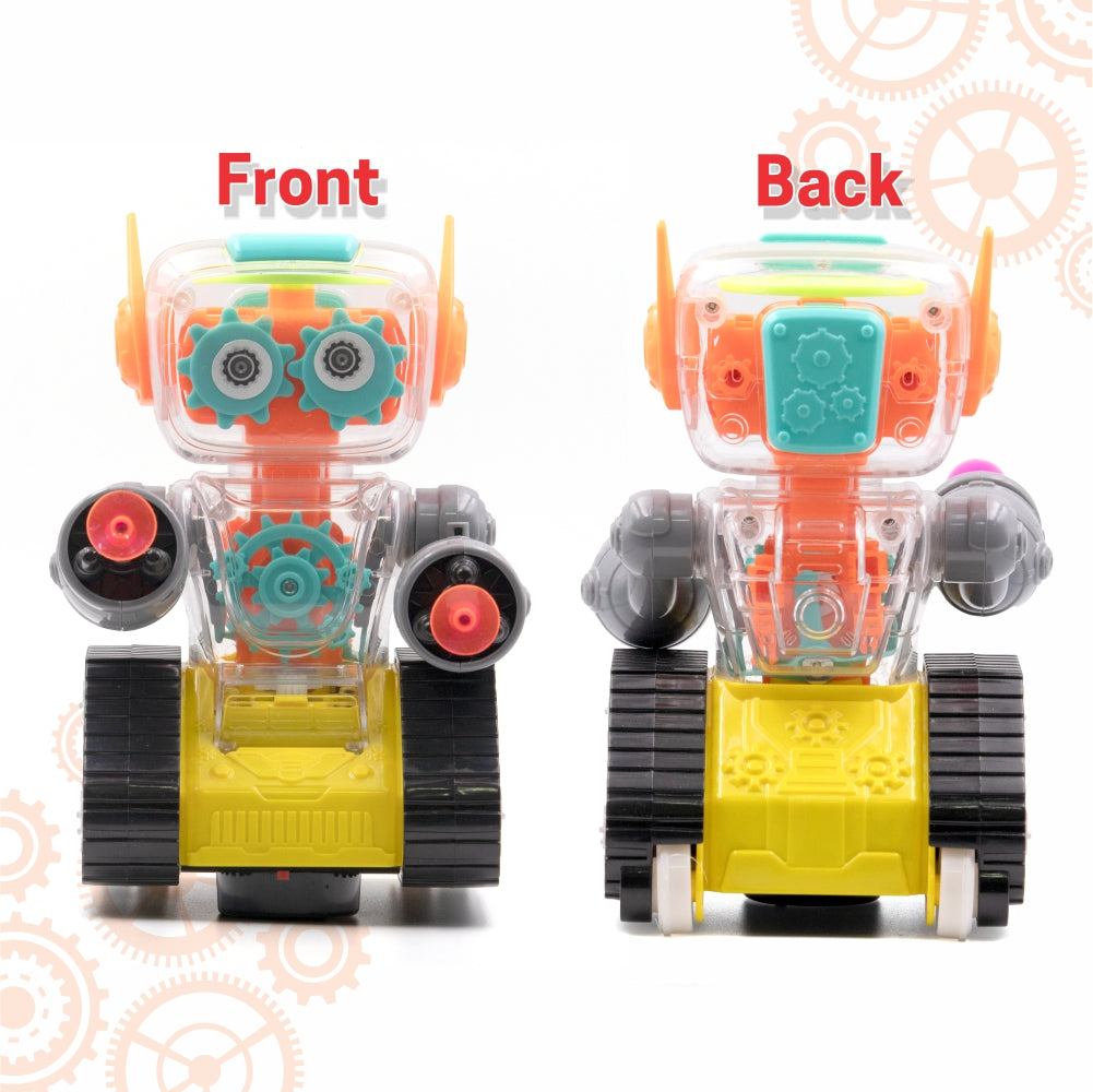 Chanak Gear Robot Car for Kids, Transparent Electric Robot with Realistic Sound and Light, Bump & Go Gear Robot, Non-Toxic, BIS Approved (Yellow)