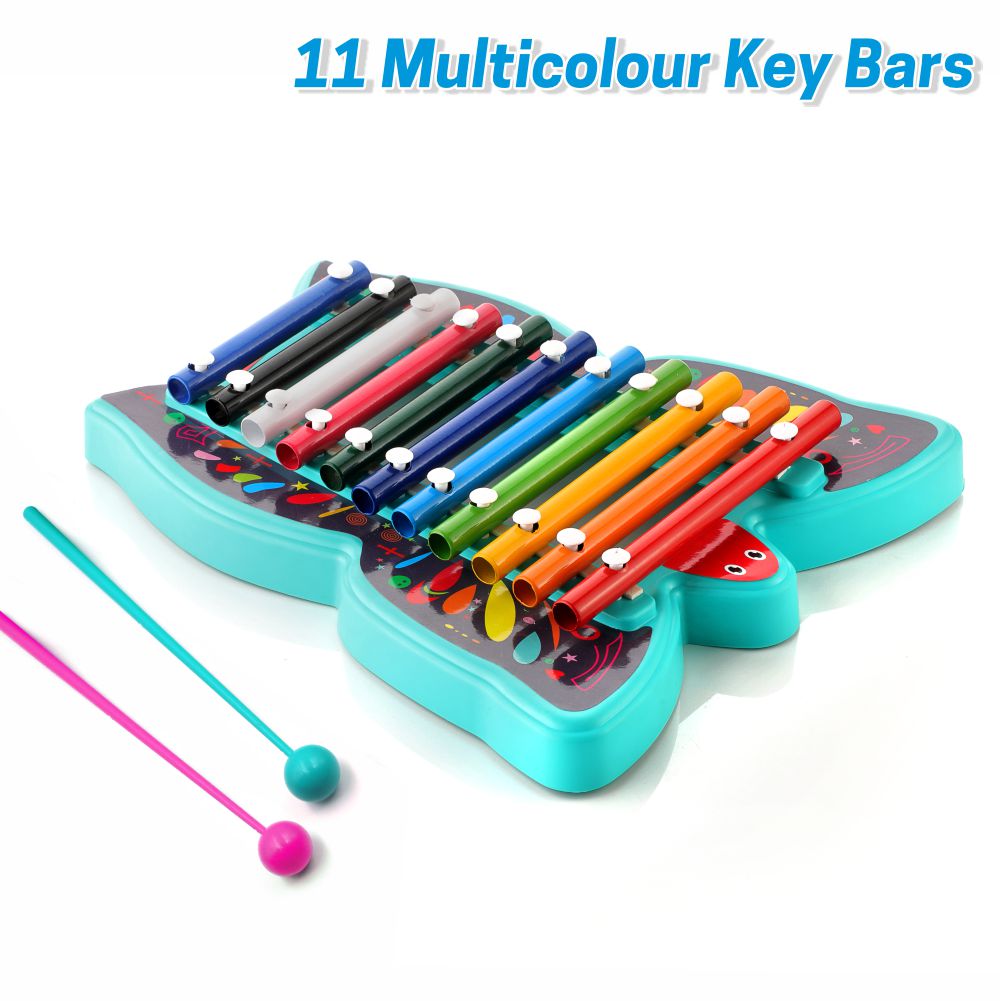 Chanak Musical Butterfly Xylophone Toy, Plastic Butterfly Xylophone for Kids, Musical Butterfly Xylophone for Kids, Non-Toxic Suitable for Kids Above 3 Years, BIS Approved (Butterfly Xylophone Blue)
