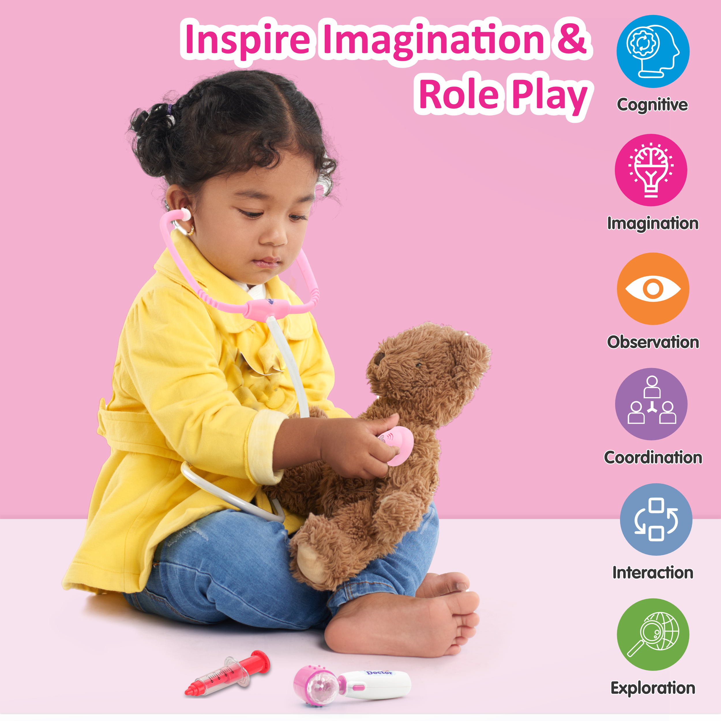 Chanak’s LED Light Doctor Kit for Kids – 28-Piece Toy Set with Sound & Flashing Stethoscope, Thermometer, Otoscope, Hammer, Mirror, Flashcards – Educational Pretend Play Set for Boys & Girls (Age 3+) chanak