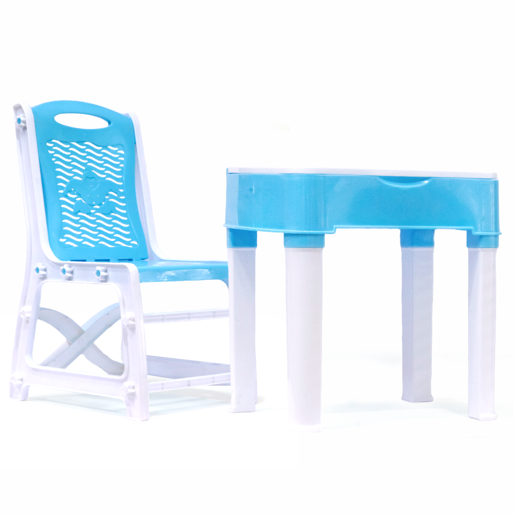 Chanak's Children's Safe & Sturdy Study Table & Chair Set (White & SkyBlue) - chanak
