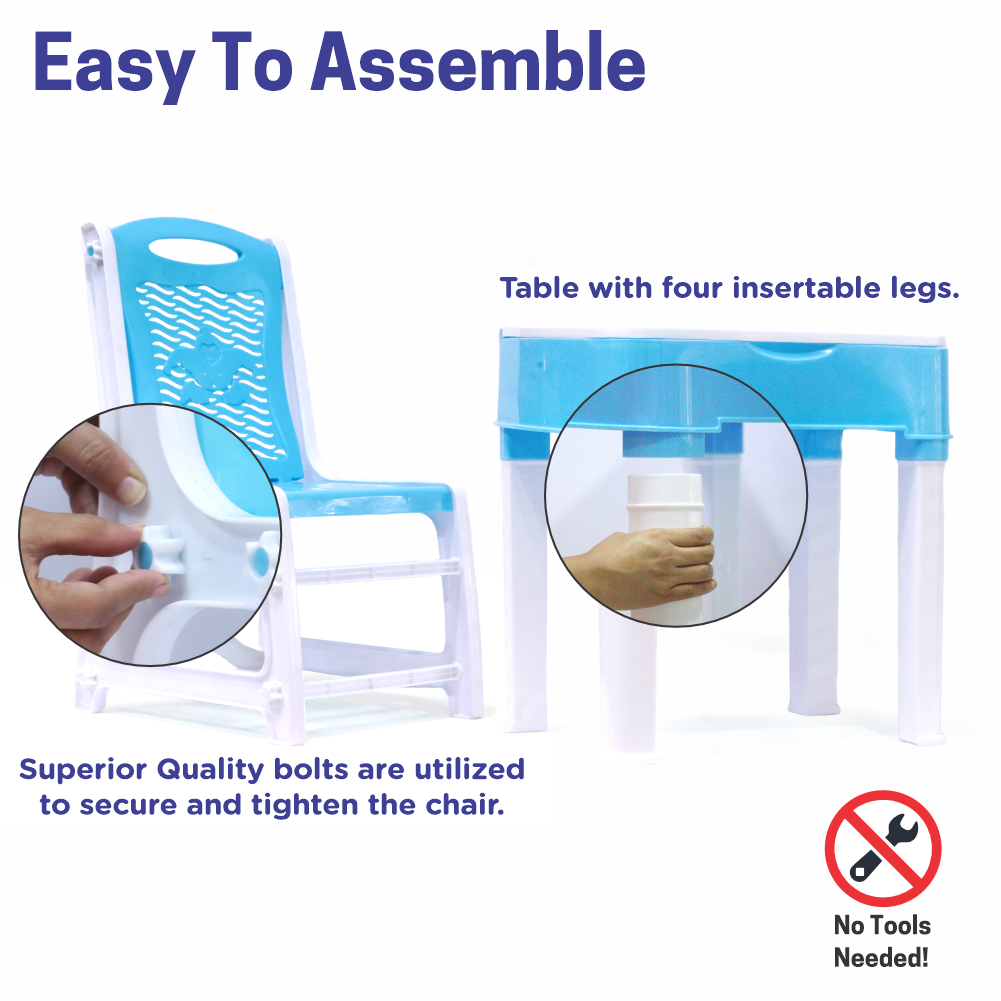 Chanak's Children's Safe & Sturdy Study Table & Chair Set (White & SkyBlue) Aditi Toys Pvt. Ltd.
