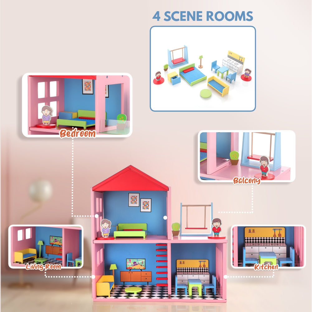 Chanak Wooden Doll House for Kids (16 Pieces)