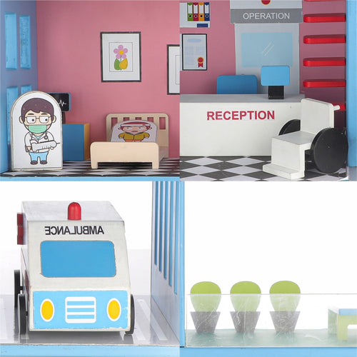 Chanak Wooden Hospital Playset - Ambulance Toy - chanak
