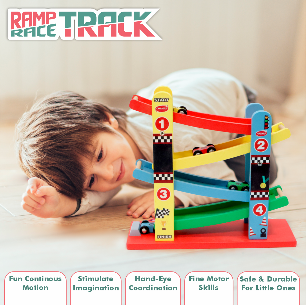 Chanak Wooden Car Ramps Race 4 Level Toy Car Ramp Race Track chanak