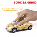 Chanak Die-Cast Metal Pull Back Car for Kids 3+ Years | LED Lights & Realistic Engine Sound – BIS Approved (Gold)