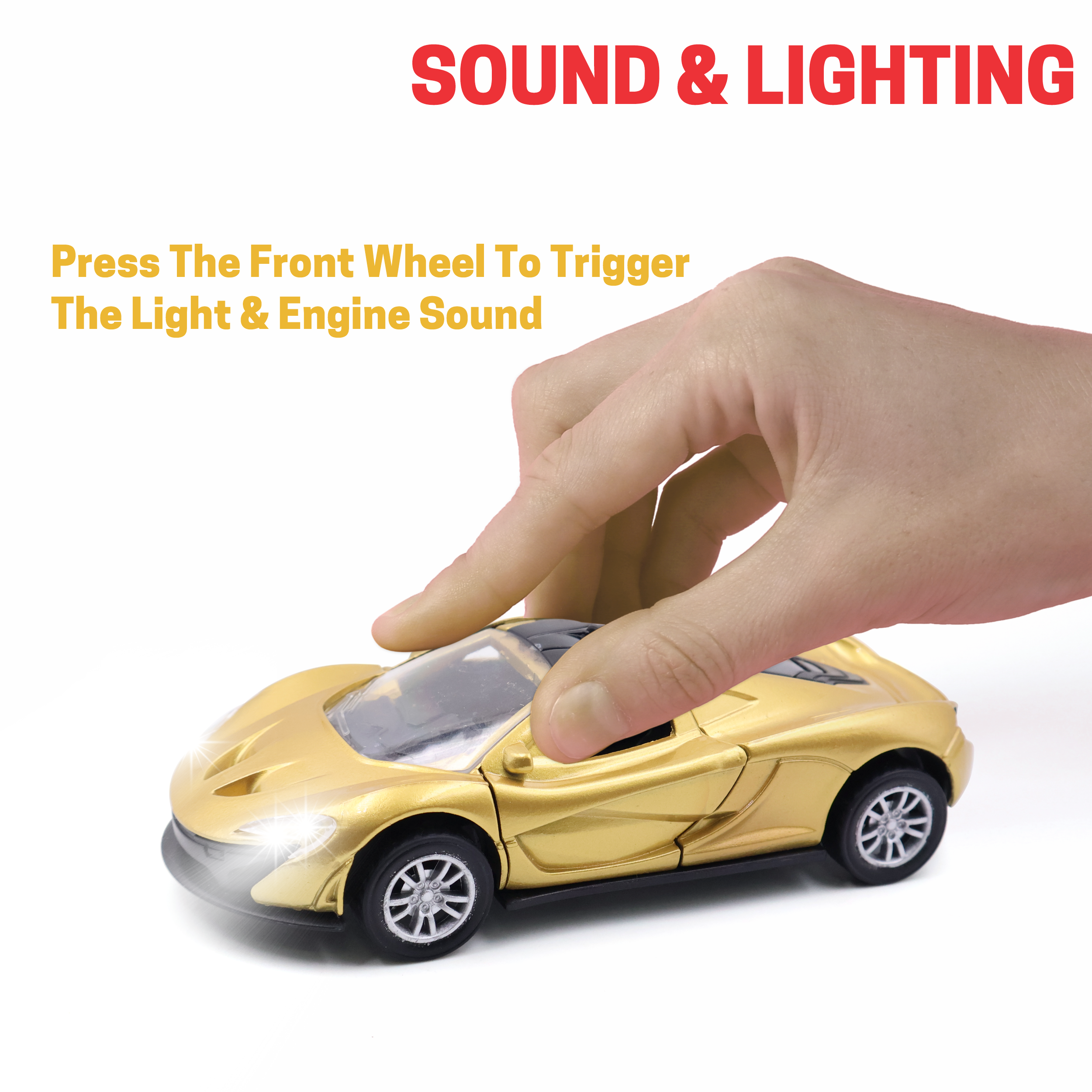 Chanak Die-Cast Metal Pull Back Car for Kids 3+ Years | LED Lights & Realistic Engine Sound – BIS Approved (Gold)
