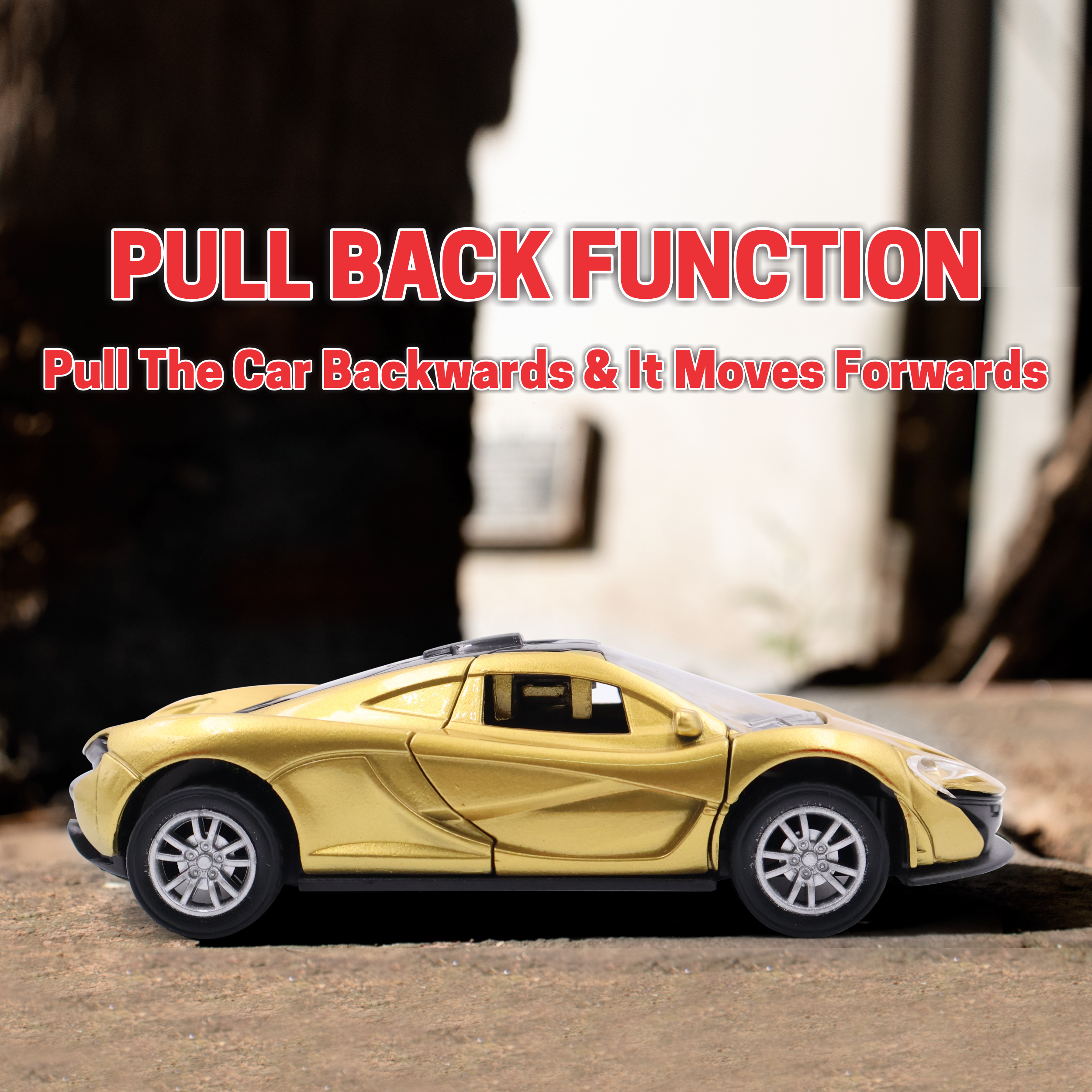 Chanak Die-Cast Metal Pull Back Car for Kids 3+ Years | LED Lights & Realistic Engine Sound – BIS Approved (Gold)