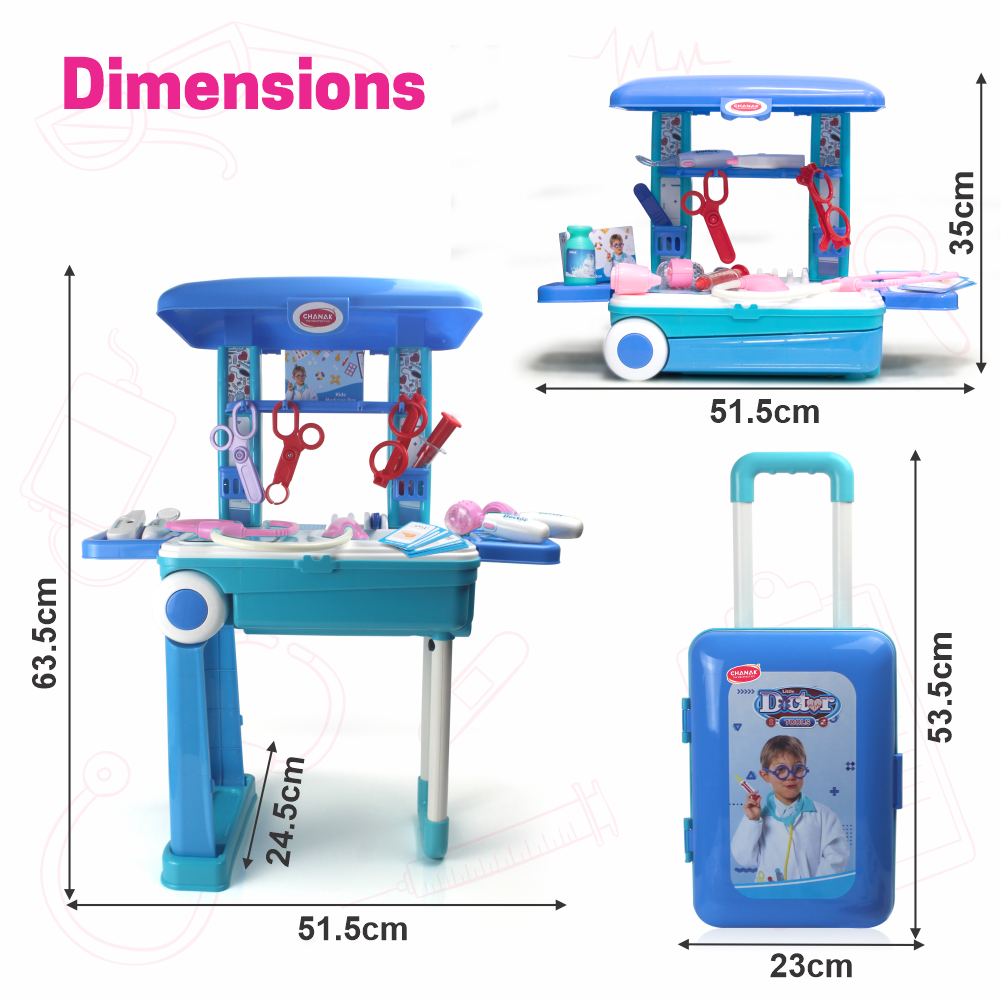 Premium Doctor Set Trolley for Kids with LED Light Instruments (Pink) - chanak