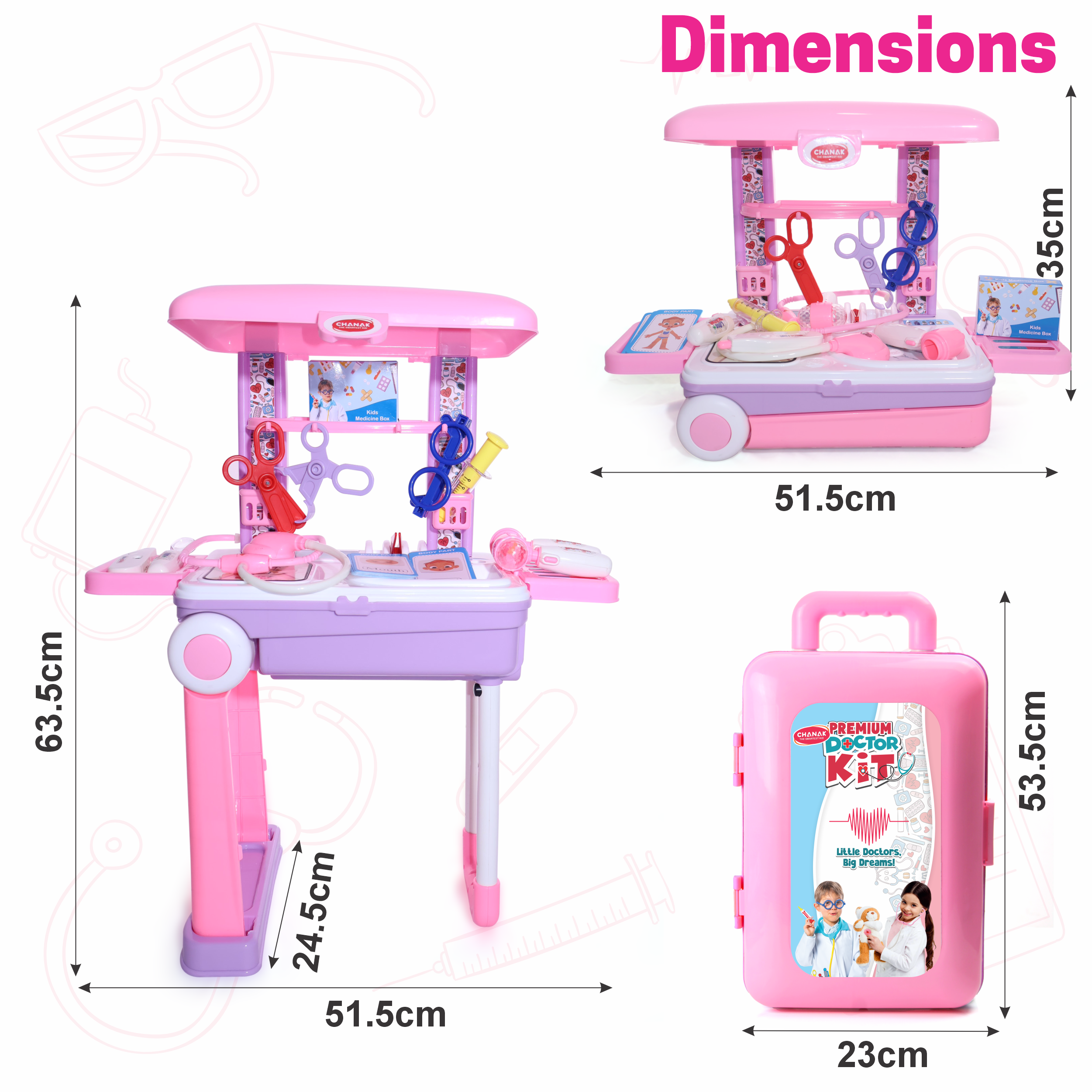 Premium Doctor Set Trolley for Kids with LED Light Instruments (Pink) Aditi Toys Pvt. Ltd.