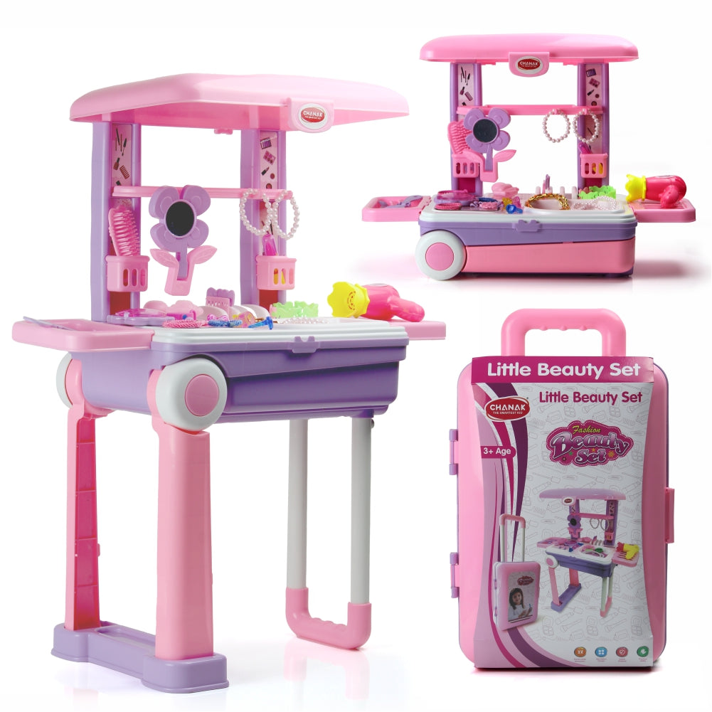 Chanak 2-in-1 Kids Pretend Play Combo – Kitchen Set with Realistic Stove & Beauty Set Trolley | 49 PCS | 3-in-1 Convertible | Gift for Girls (Ages 2–5) Aditi Toys Pvt. Ltd.