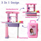 Chanak 2-in-1 Kids Pretend Play Combo – Kitchen Set with Realistic Stove & Beauty Set Trolley | 49 PCS | 3-in-1 Convertible | Gift for Girls (Ages 2–5) Aditi Toys Pvt. Ltd.