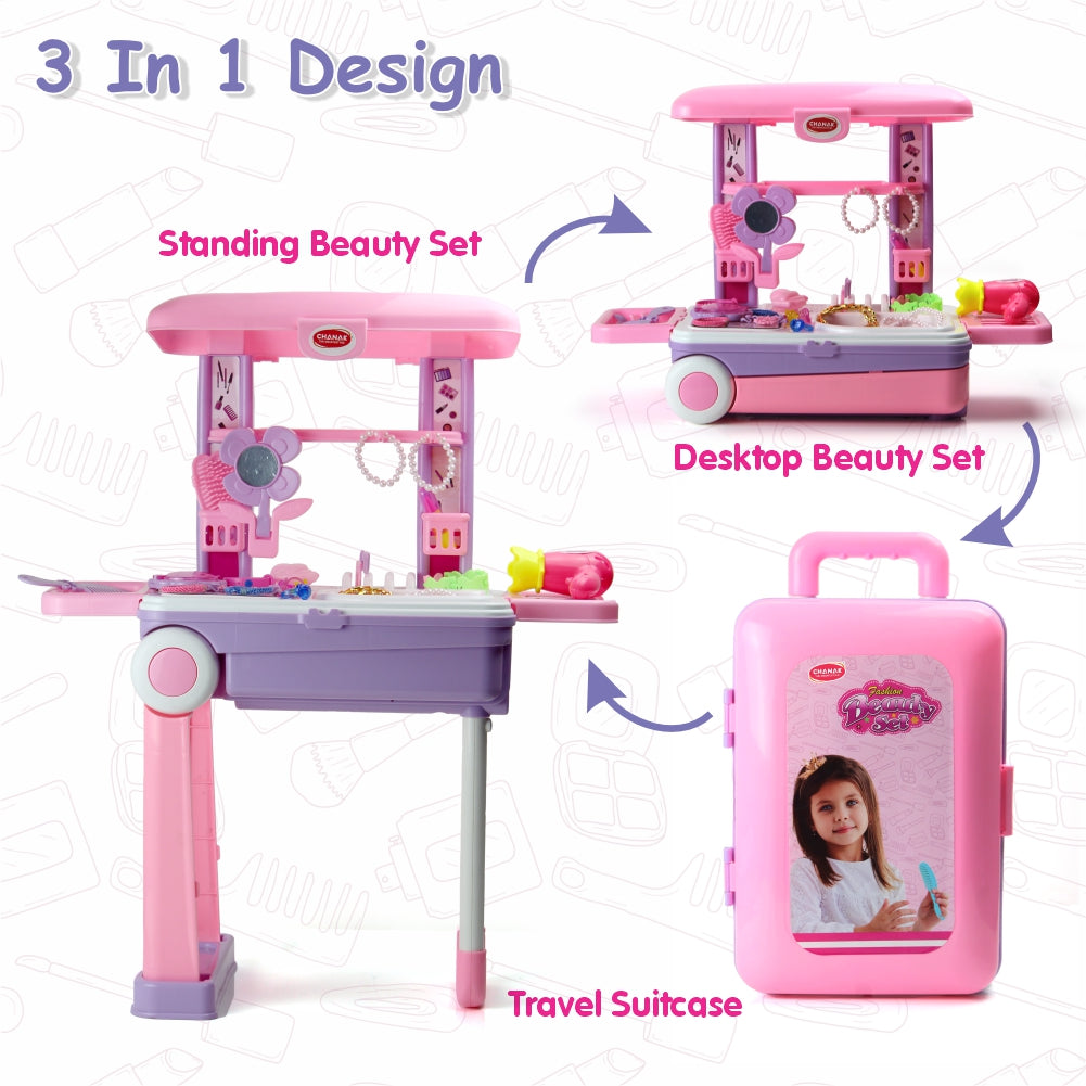 Chanak 2-in-1 Kids Pretend Play Combo – Kitchen Set with Realistic Stove & Beauty Set Trolley | 49 PCS | 3-in-1 Convertible | Gift for Girls (Ages 2–5) Aditi Toys Pvt. Ltd.