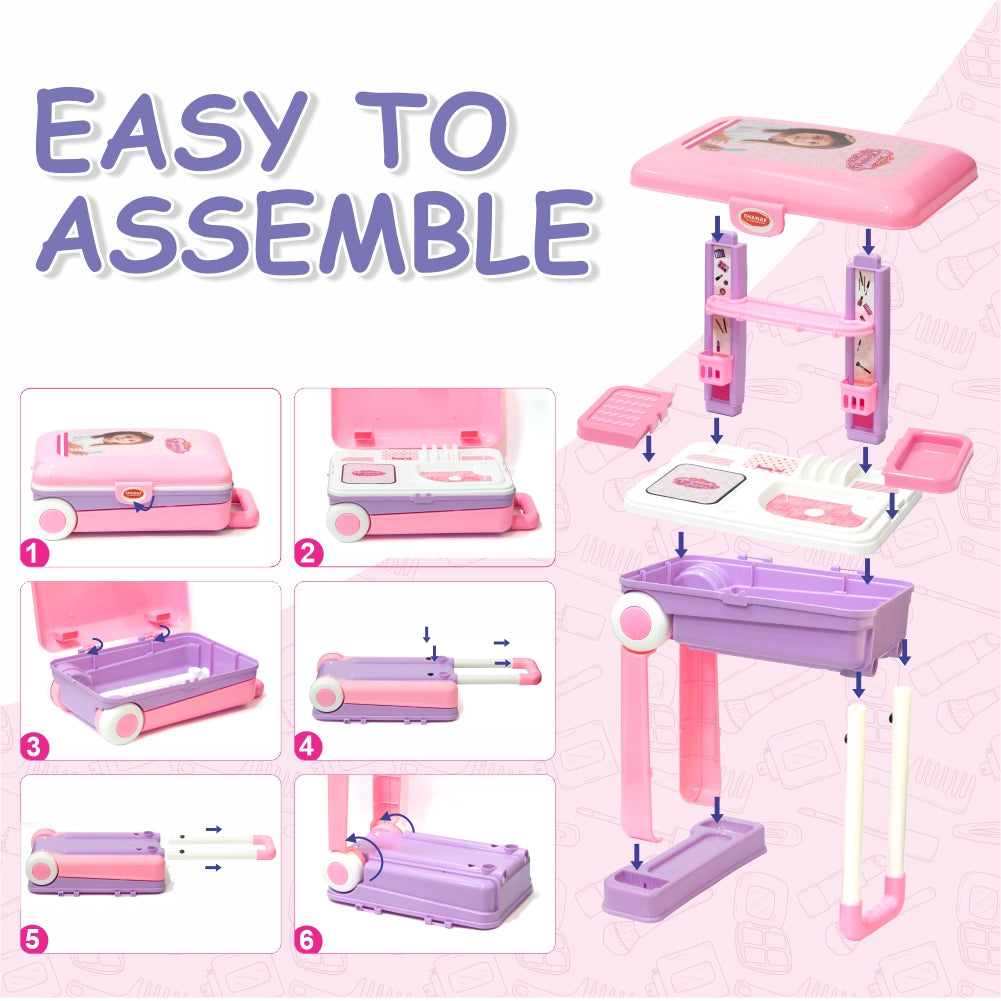 Chanak 2-in-1 Kids Pretend Play Combo – Kitchen Set with Realistic Stove & Beauty Set Trolley | 49 PCS | 3-in-1 Convertible | Gift for Girls (Ages 2–5) Aditi Toys Pvt. Ltd.