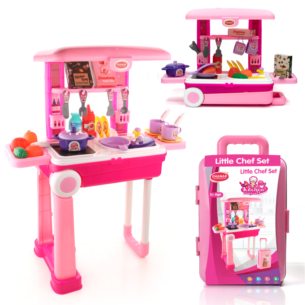 Chanak 2-in-1 Kids Pretend Play Combo – Kitchen Set with Realistic Stove & Beauty Set Trolley | 49 PCS | 3-in-1 Convertible | Gift for Girls (Ages 2–5) Aditi Toys Pvt. Ltd.