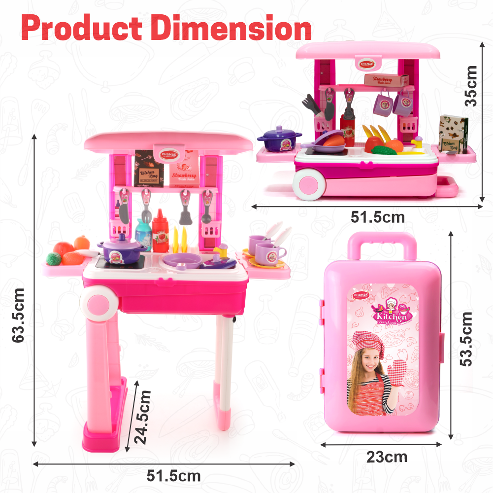 Chanak 2-in-1 Kids Pretend Play Combo – Kitchen Set with Realistic Stove & Beauty Set Trolley | 49 PCS | 3-in-1 Convertible | Gift for Girls (Ages 2–5) Aditi Toys Pvt. Ltd.
