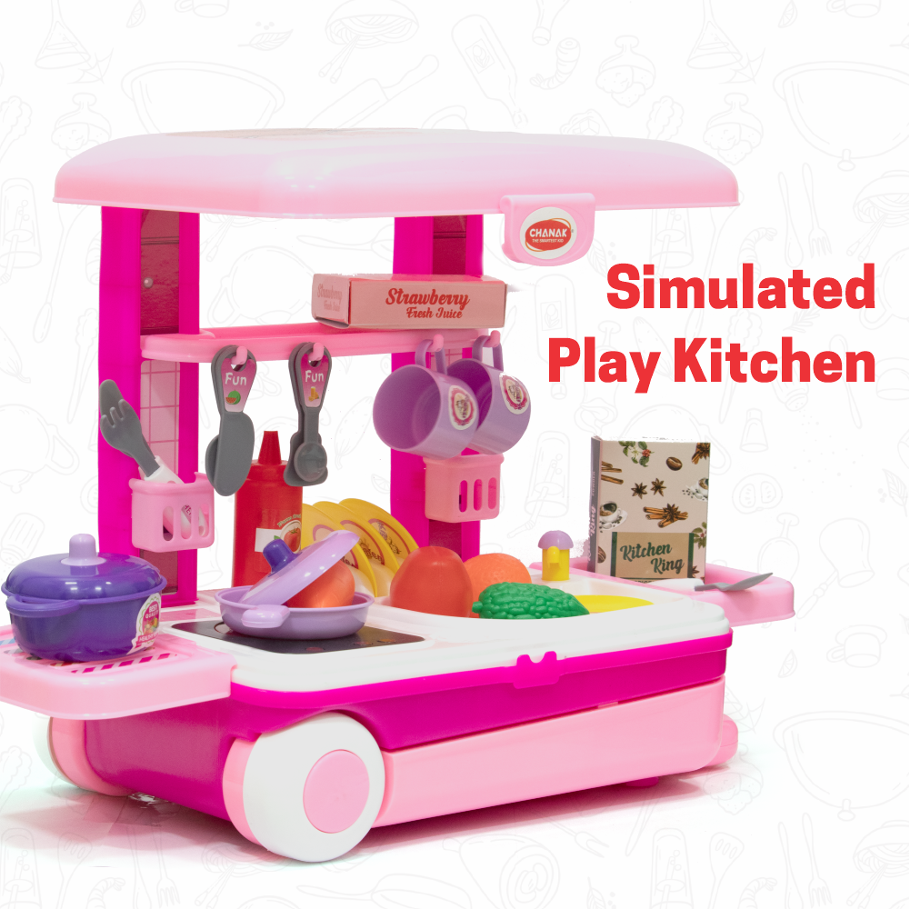 Chanak 2-in-1 Kids Pretend Play Combo – Kitchen Set with Realistic Stove & Beauty Set Trolley | 49 PCS | 3-in-1 Convertible | Gift for Girls (Ages 2–5) Aditi Toys Pvt. Ltd.
