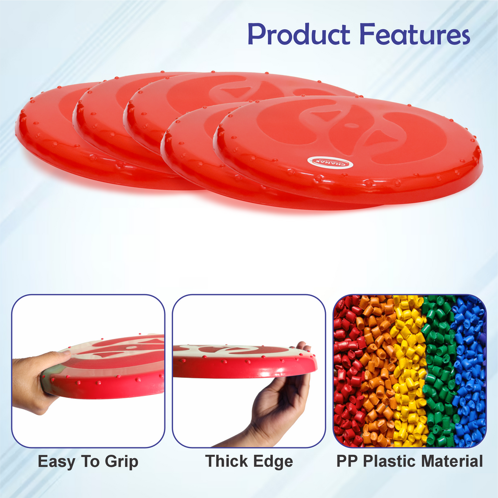Chanak Flying Disc Frisbee Picnic, Beach, Garden Disc Throwing Sports Outdoor Game for Kids & Adults, Red Pack of 5 chanak