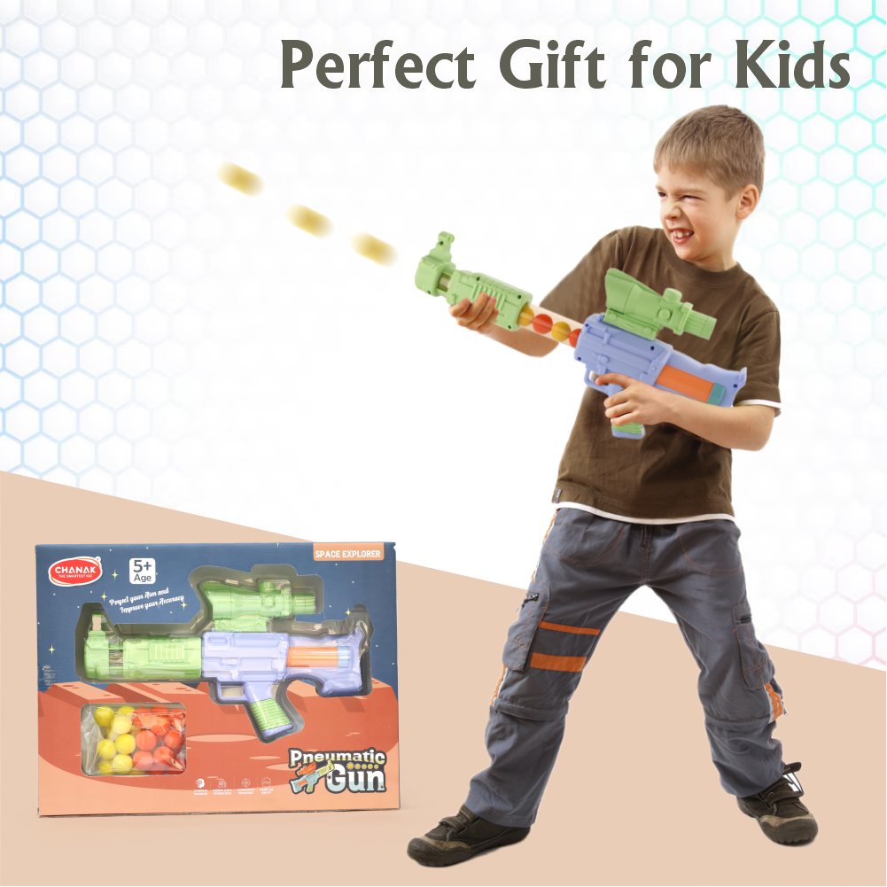 Chanak Space Explorer Pneumatic Gun Include 12 Orange & 12 Yellow Soft Foam Ball, for Indoor Outdoor Use Safe For Boys Girls, Above 5+ Age, BIS Approved. (Green) chanak