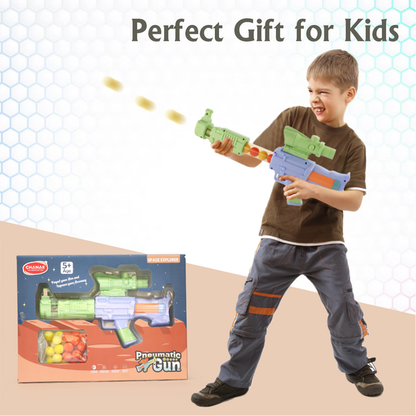 Chanak Space Explorer Pneumatic Gun Include 12 Orange & 12 Yellow Soft Foam Ball, for Indoor Outdoor Use Safe For Boys Girls, Above 5+ Age, BIS Approved. (Green) chanak