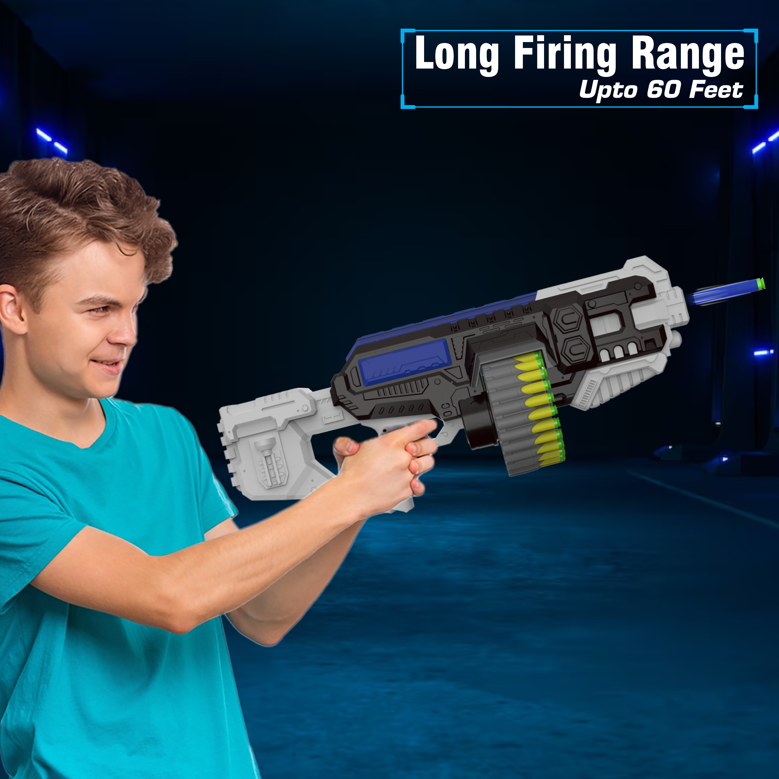 Street Viper Big Blaster Motorized Dart Gun Toy Includes 30 Soft Foam Bullet Darts, 60-Foot Firing Range, Rechargeable Electric Battery Design for Boys Girls, Above 5+ Age(Grey-Black)
