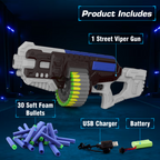 Street Viper Big Blaster Motorized Dart Gun Toy Includes 30 Soft Foam Bullet Darts, 60-Foot Firing Range, Rechargeable Electric Battery Design for Boys Girls, Above 5+ Age(Grey-Black)