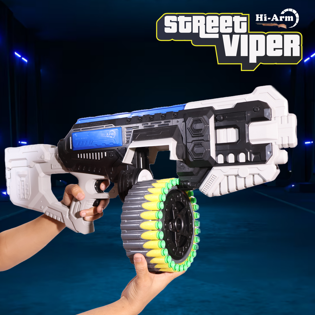 Street Viper Big Blaster Motorized Dart Gun Toy Includes 30 Soft Foam Bullet Darts, 60-Foot Firing Range, Rechargeable Electric Battery Design for Boys Girls, Above 5+ Age(Grey-Black)