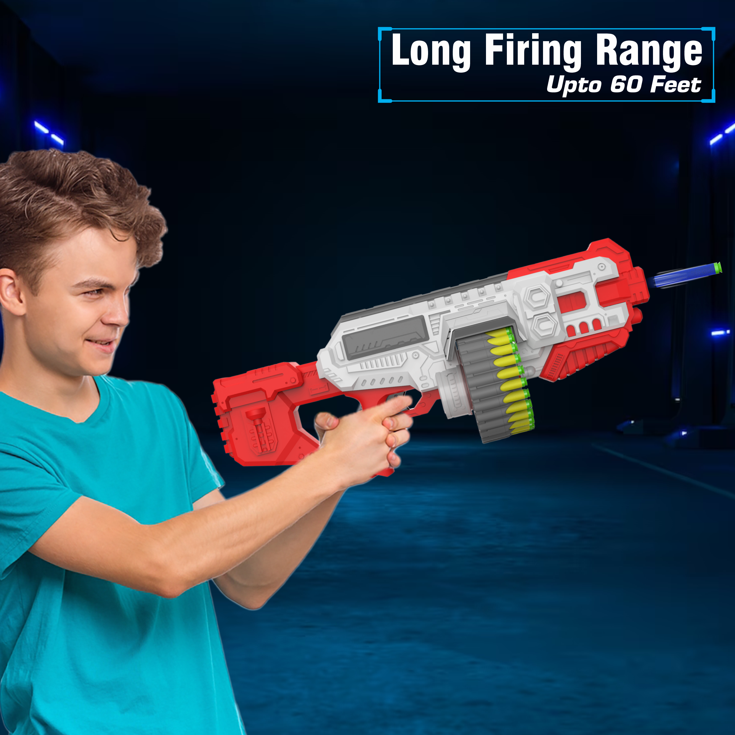 Street Viper Big Blaster Motorized Dart Gun Toy Includes 30 Soft Foam Bullet Darts, 60-Foot Firing Range, Rechargeable Electric Battery Design for Boys Girls, Above 5+ Age(Red-Grey)