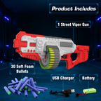 Street Viper Big Blaster Motorized Dart Gun Toy Includes 30 Soft Foam Bullet Darts, 60-Foot Firing Range, Rechargeable Electric Battery Design for Boys Girls, Above 5+ Age(Red-Grey)