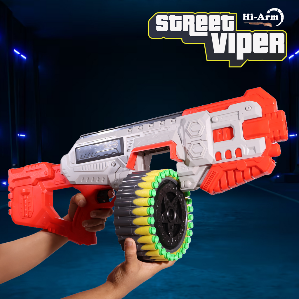 Street Viper Big Blaster Motorized Dart Gun Toy Includes 30 Soft Foam Bullet Darts, 60-Foot Firing Range, Rechargeable Electric Battery Design for Boys Girls, Above 5+ Age(Red-Grey)