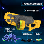 Street Viper Big Blaster Motorized Dart Gun Toy Includes 30 Soft Foam Bullet Darts, 60-Foot Firing Range, Rechargeable Electric Battery Design for Boys Girls, Above 5+ Age(Yellow-Grey)