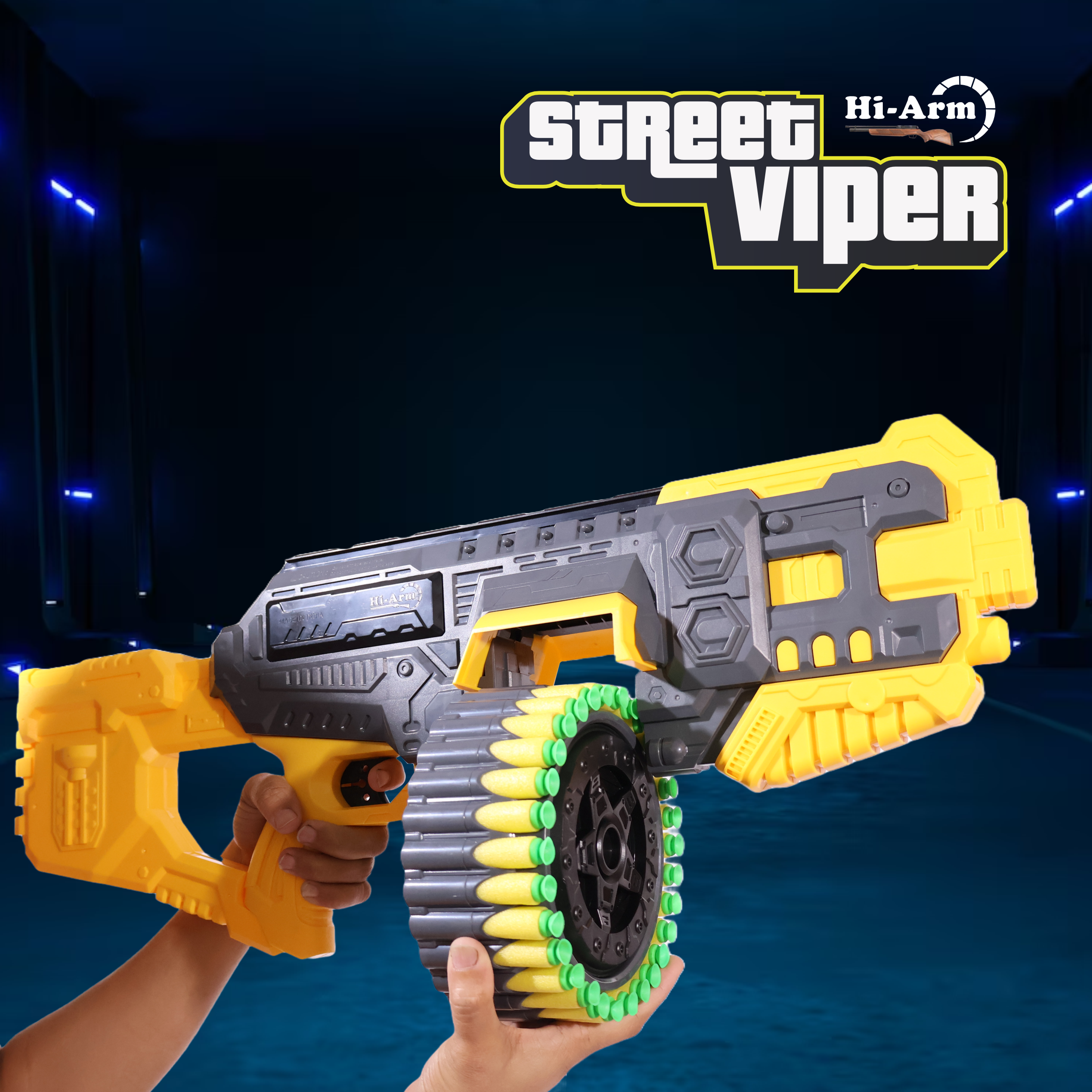 Street Viper Big Blaster Motorized Dart Gun Toy Includes 30 Soft Foam Bullet Darts, 60-Foot Firing Range, Rechargeable Electric Battery Design for Boys Girls, Above 5+ Age(Yellow-Grey)