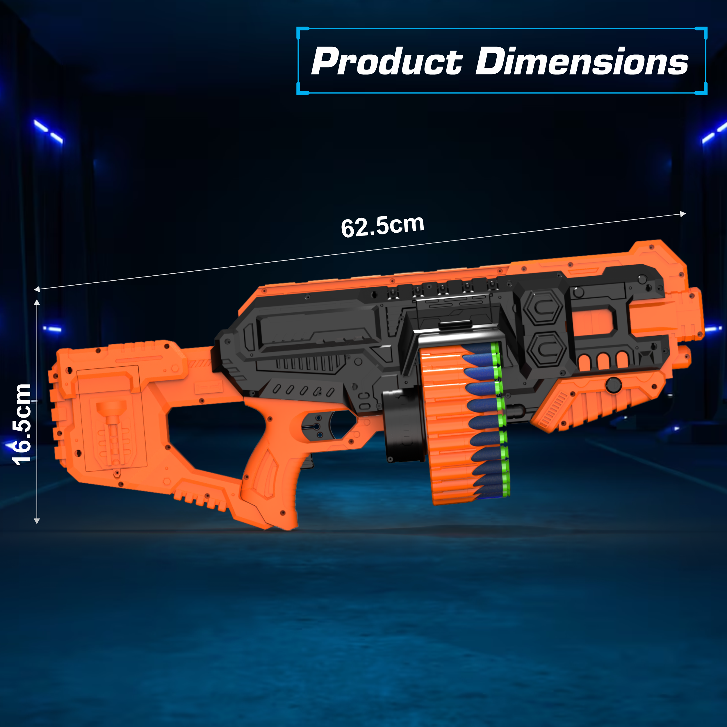 Chanak Motorized Dart Blaster Gun for Kids 5+ Years | 30 Foam Bullets, 60 Feet Range, Rechargeable – BIS Approved (Black-Orange)