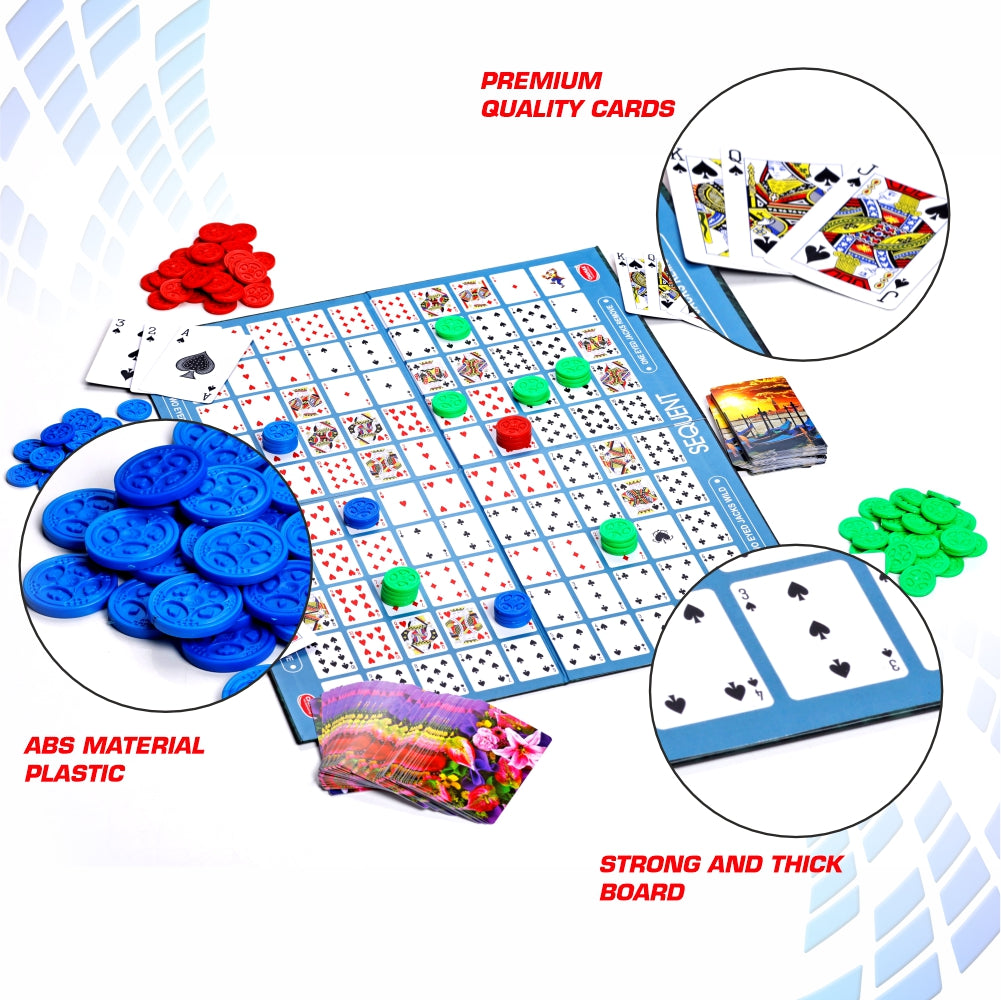 Chanak Make A Sequence Board Game- Foldable Board, Plastic Chips