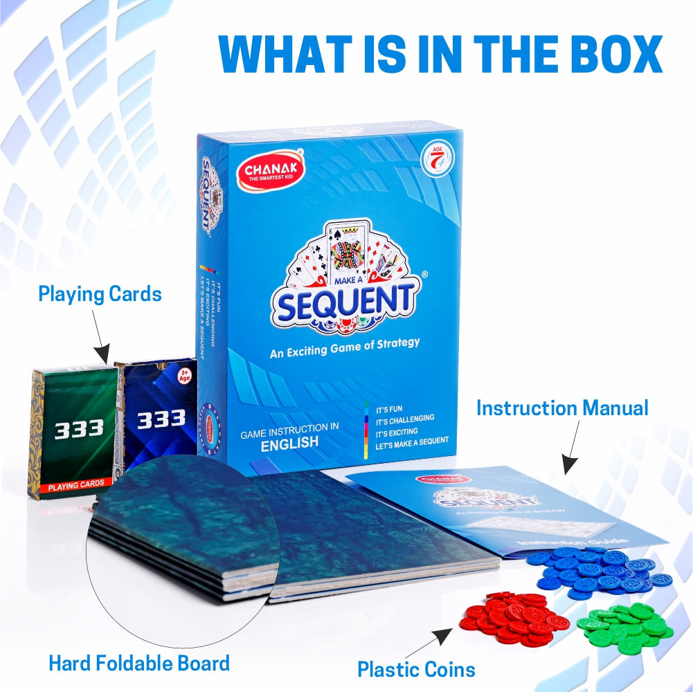 Chanak Make A Sequence Board Game- Foldable Board, Plastic Chips