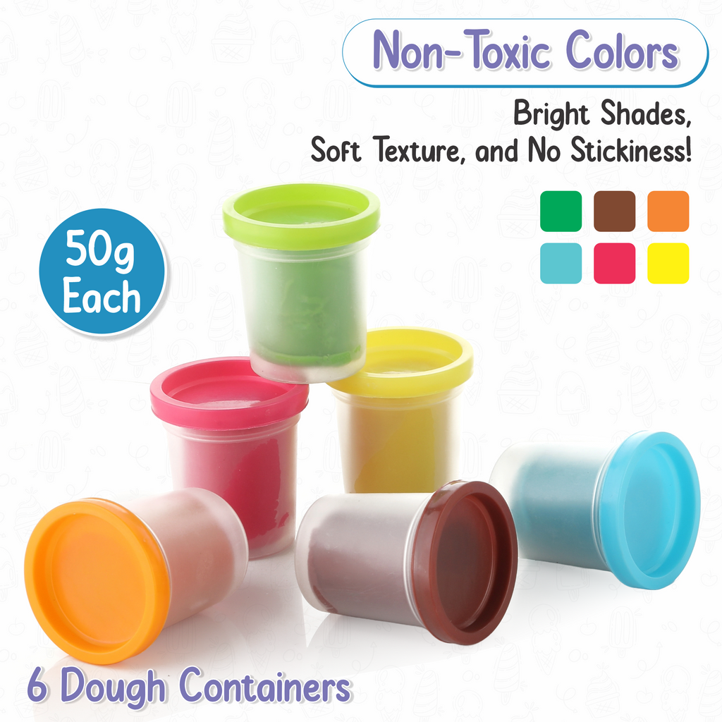 Colorful play-dough ice cream shapes and toppings
