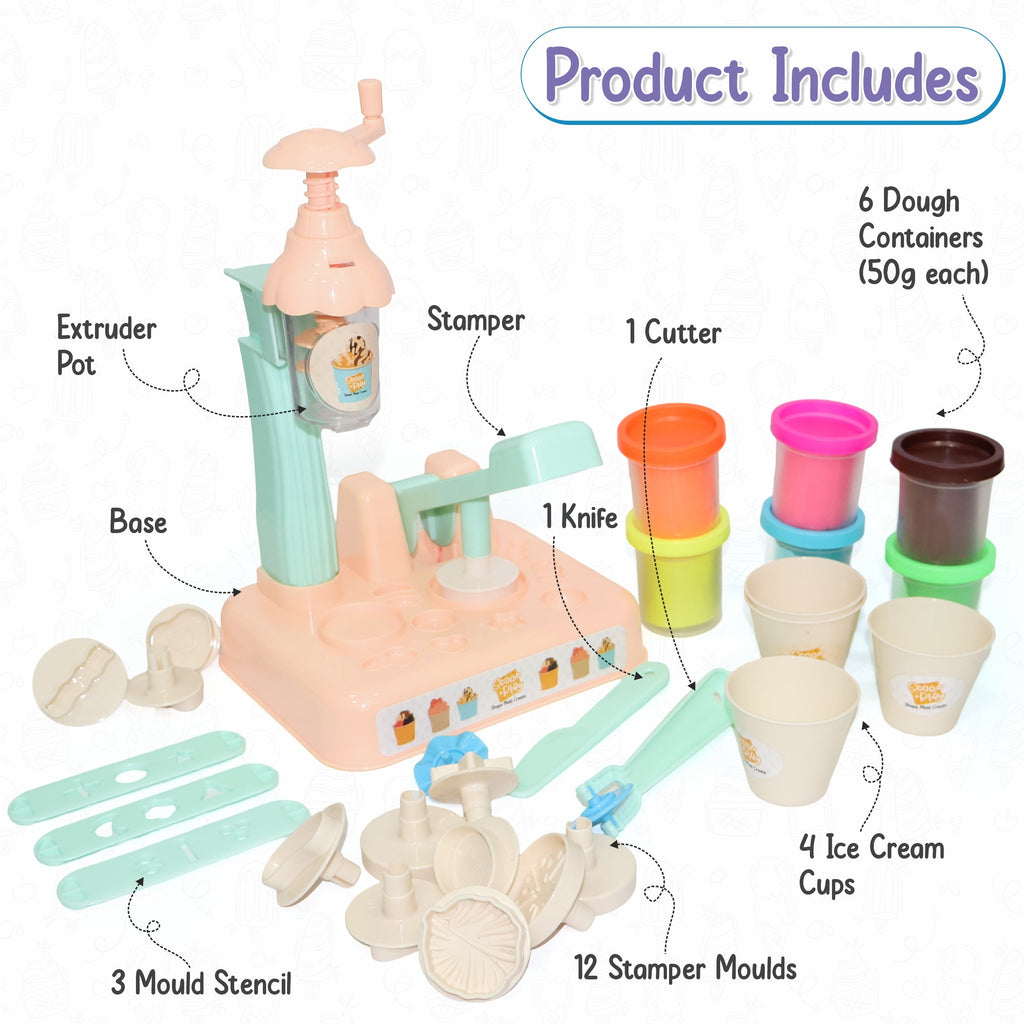 Chanak Play Dough Ice Cream Maker Set, Safe Non-Toxic Dough Kitchen Ice Cream Maker Including 6 Color Dough Tubes Each 50g For Boys Girls, Above 3+ Age (Ivory) chanak