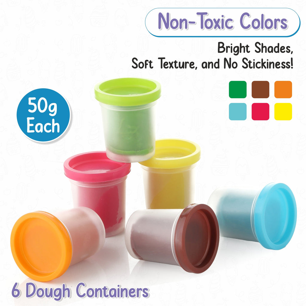 Chanak Play Dough Ice Cream Maker Set, Safe Non-Toxic Dough Kitchen Ice Cream Maker Including 6 Color Dough Tubes Each 50g For Boys Girls, Above 3+ Age (Ivory) chanak
