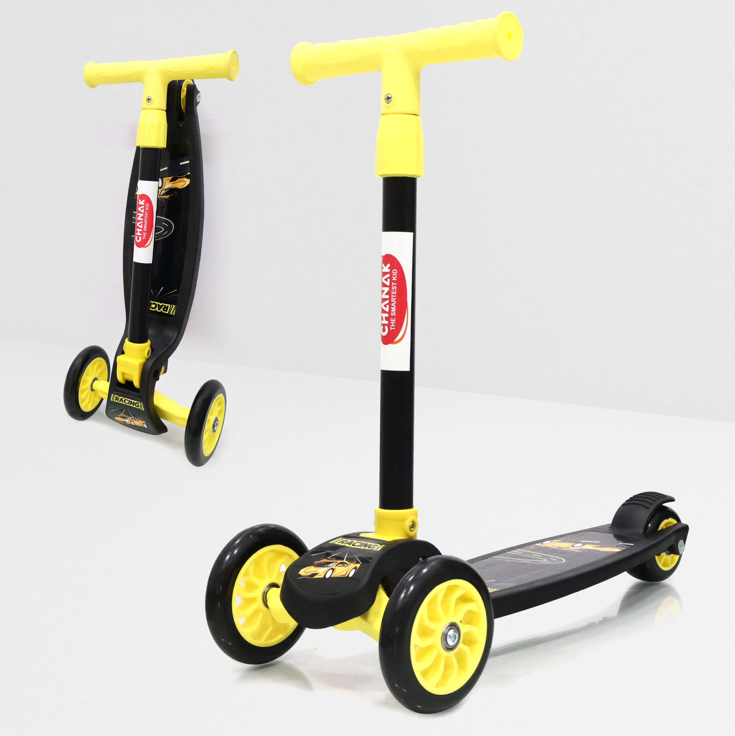 Chanak Go Thunder Kick Scooter for kids 3 Wheel Foldable Scooter With Rear Break 4 Height Adjustable With Lock for Boy & Girl 5+ Age Kids Scooter (Black) chanak