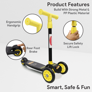 Chanak Go Thunder Kick Scooter for kids 3 Wheel Foldable Scooter With Rear Break 4 Height Adjustable With Lock for Boy & Girl 5+ Age Kids Scooter (Black) chanak